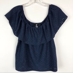 iZ Byer Loose Off the Shoulder Navy Blue Tank Top